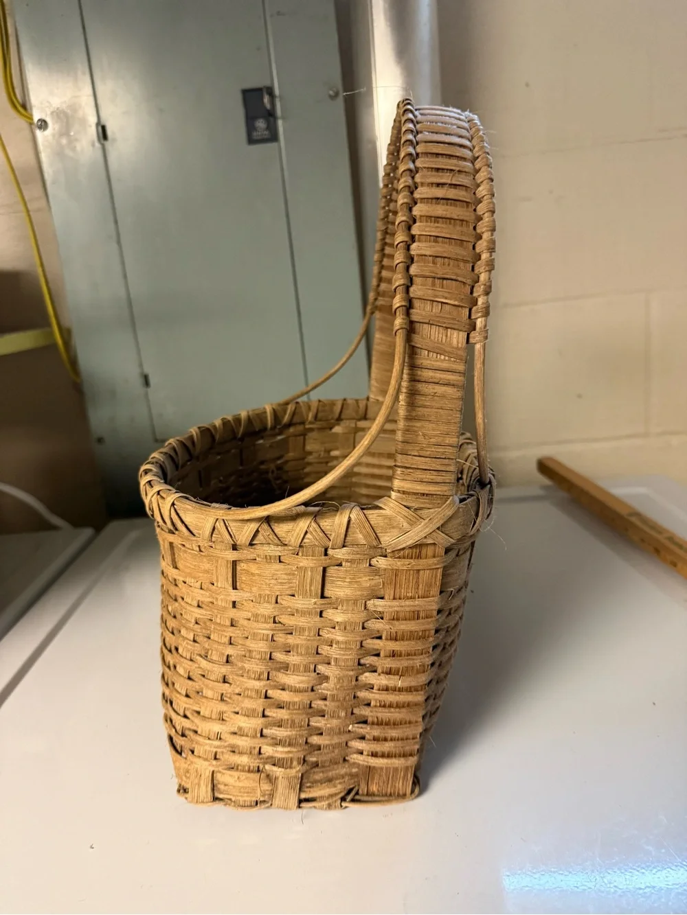 Vintage Hand Crafted Natural Tan Woven Basket with Handle Rustic